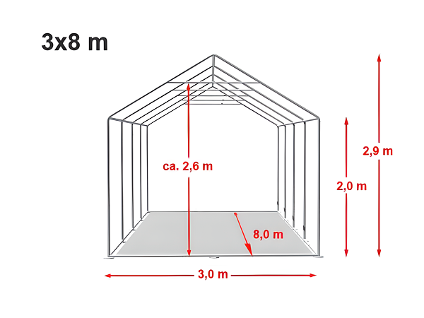 A 3x8 PREMIUM sátor műszaki rajza