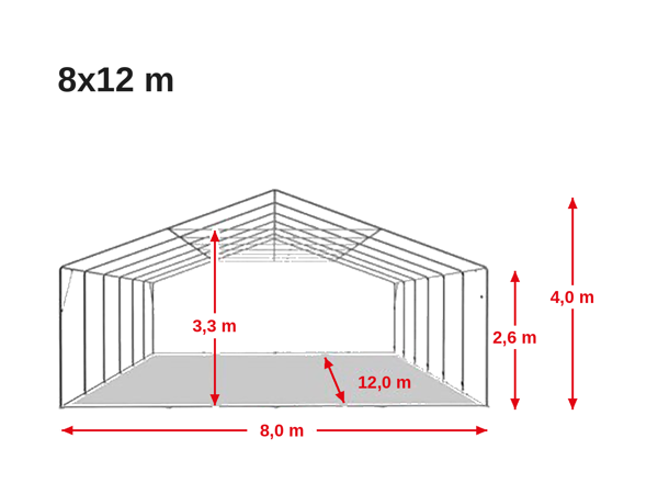 A 8x12 m MAX+ sátor műszaki rajza