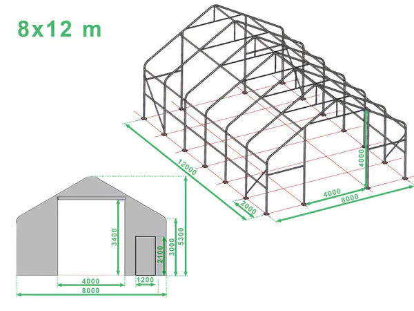 8x12 m-es raktárcsarnok műszaki rajza