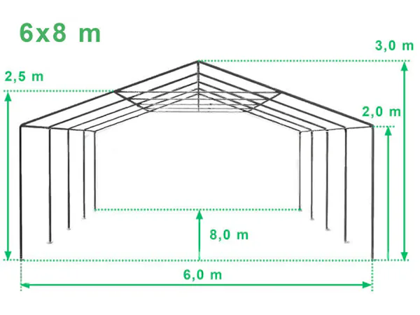 A 6x8 m MAX sátor műszaki rajza