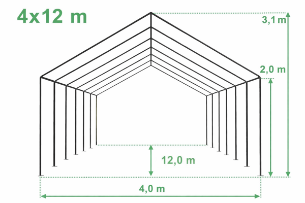 A sátor műszaki rajza 4x12 STANDARD