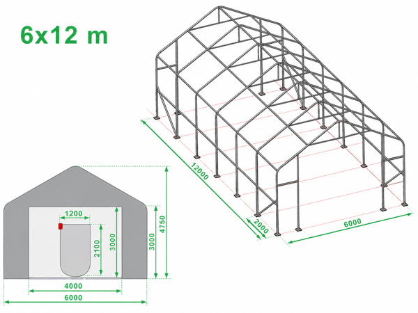 6x12 m-es raktárcsarnok műszaki rajza