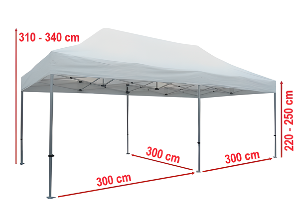 Technický výkres nůžkového stanu 3 x 6 m ALU Premium