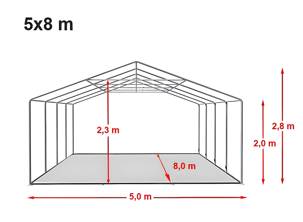 A 5x8 PREMIUM sátor műszaki rajza